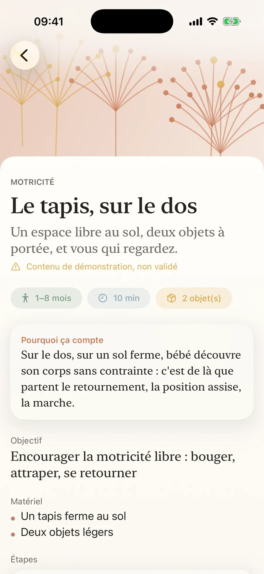 Fiche activité « Tapis d'éveil », âge, durée et matériel
