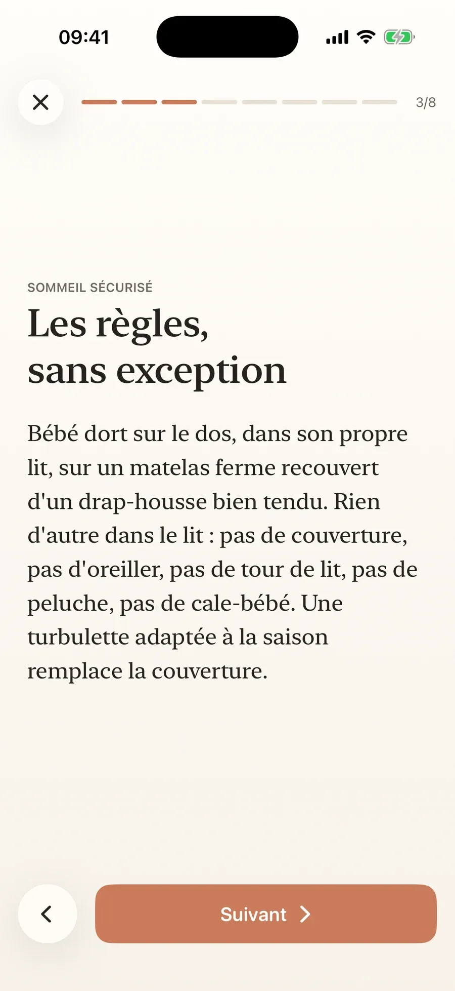 Article « Sommeil sécurisé » lu page par page, barre de progression