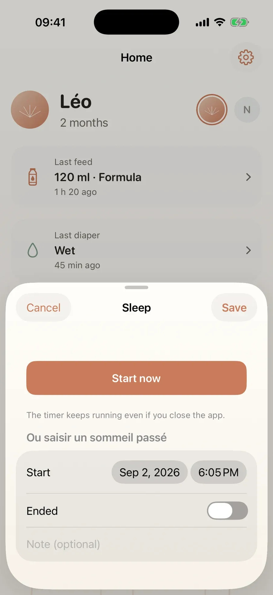 Sleep sheet: the timer of a sleep in progress